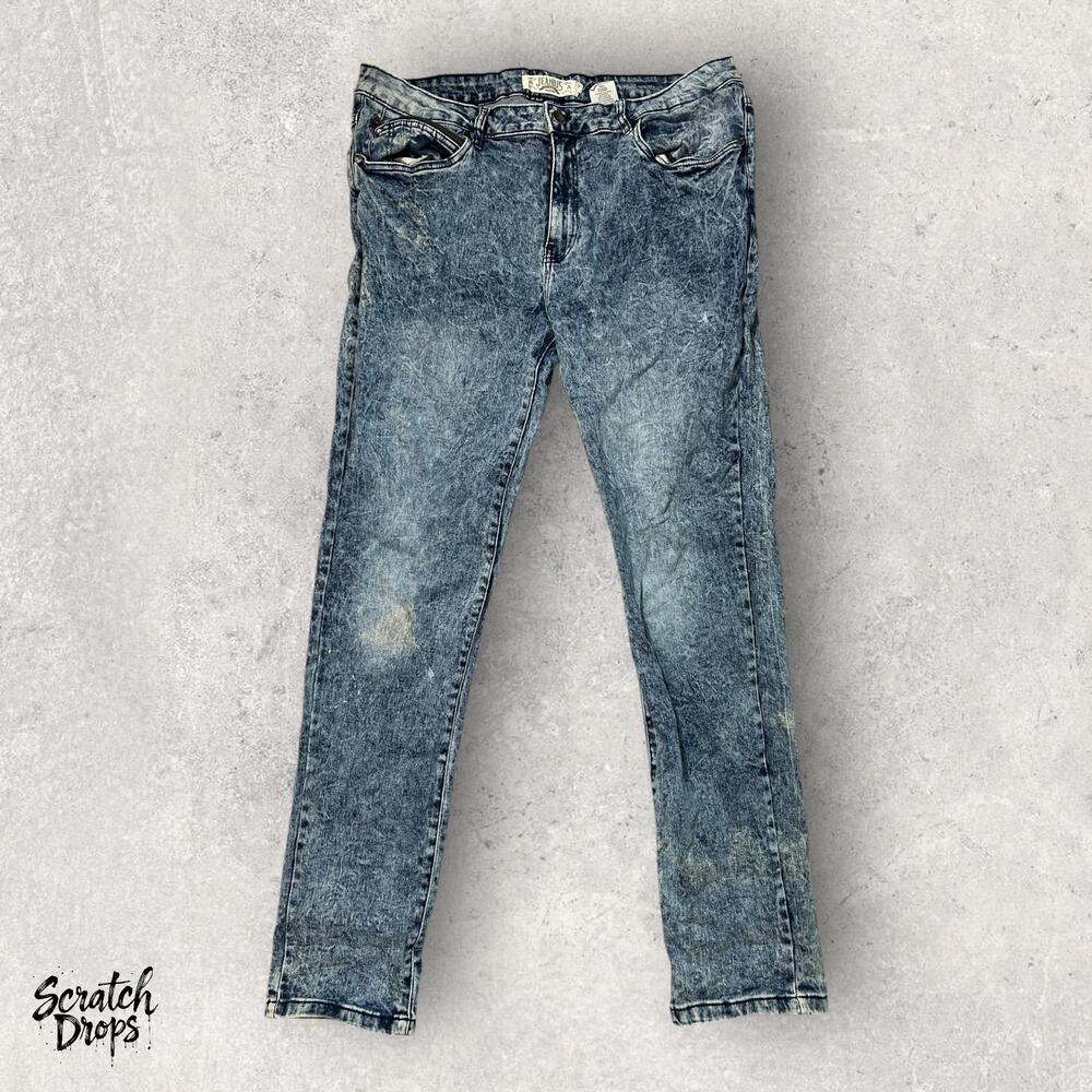 Jeanius Men Acid Wash Denim Jeans Size 38x32 Vintage 90s Grunge Distressed Style